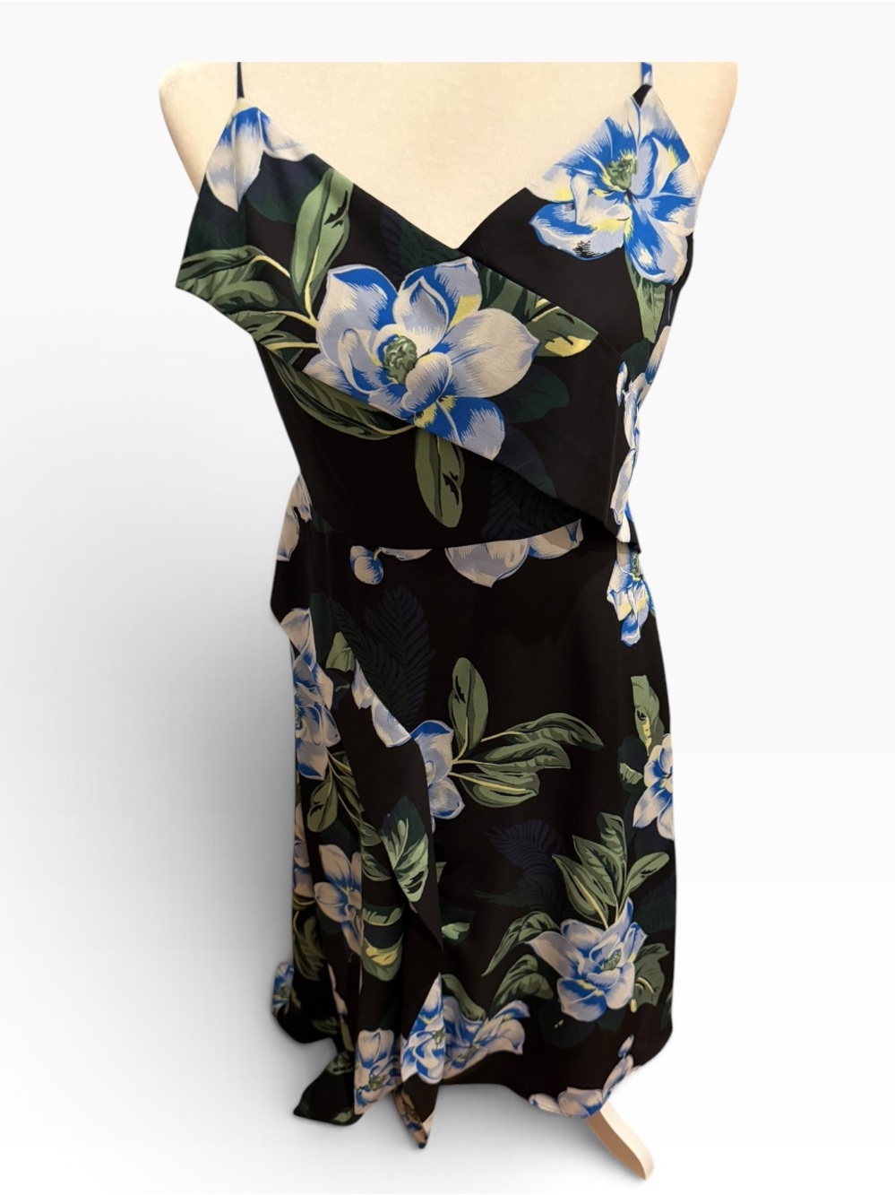Banana Republic Black Midi Dress with Blue & Green Floral Print